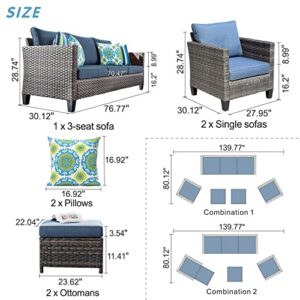 ovios 5 Piece Patio Furniture, Outdoor Furniture Sets, Modern Wicker Patio Furniture Sectional and 2 Pillows, All Weather Garden Patio Sofa, Backyard, Steel (Denim Blue)