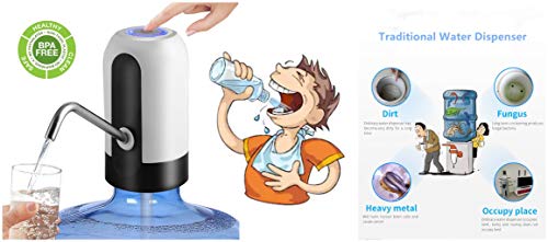 Amazing 7 Electric Water Bottle Pump, BPA Free Automatic Drinking Water Dispenser, USB Charging, Low Noise, Fits 5 Gallon 2.16-inch Neck Water Coolers (White)