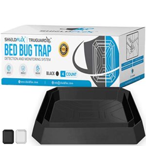 bed bug trap — 4 pack | truguard xl bed bug interceptors (black) | extra large bed bug traps for bed legs | reliable insect detector, interceptor, and monitor for pest control and treatment