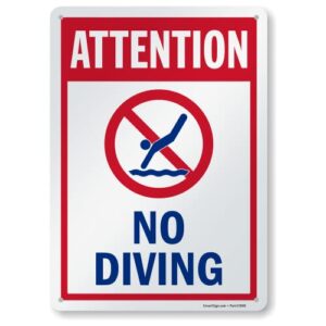 smartsign 14 x 10 inch “attention - no diving” pool metal sign, 40 mil laminated rustproof aluminum, red, blue and white