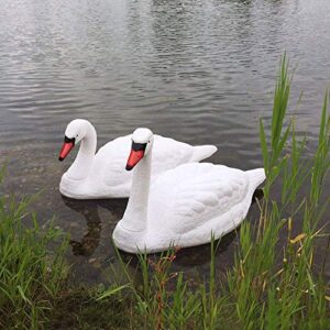 the pond guy pair of floating fake swans, plastic lifelike decoys to deter geese, pair (2)