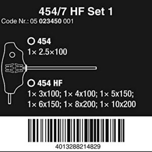 WERA 05023450001 454/7 HF Set 1 Screwdriver Set T-Handle Screwdrivers Hex-Plus with Holding Function, 7 Pieces