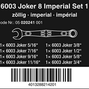 Wera 05020241001 6003 Joker 8 Imperial Set 1 Combination Wrench Set, Imperial, 8 Pieces