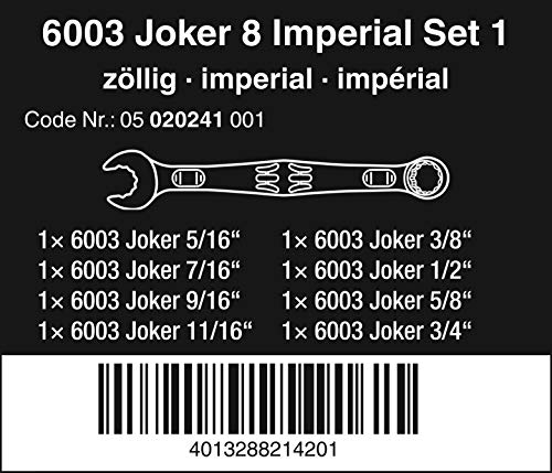 Wera 05020241001 6003 Joker 8 Imperial Set 1 Combination Wrench Set, Imperial, 8 Pieces