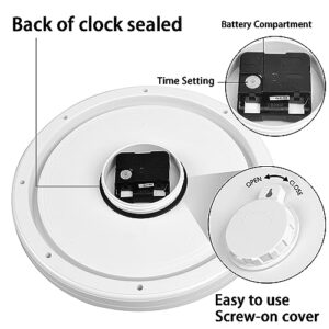 Caysie 11 Inch Indoor Outdoor Waterproof Wall Clock, Silent Non-Ticking Battery Operated Quality Quartz Round Clock for Patio, Pool, Home Decor (White)