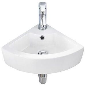 vasoyo small corner bathroom sink wall mount white triangle porcelain ceramic above counter mini wall vanity vessel sinks with single faucet hole and overflow