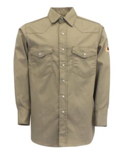 konreco fr shirts for men long sleeve flame resistant pearl snaps cotton men's welding shirts khaki- size l