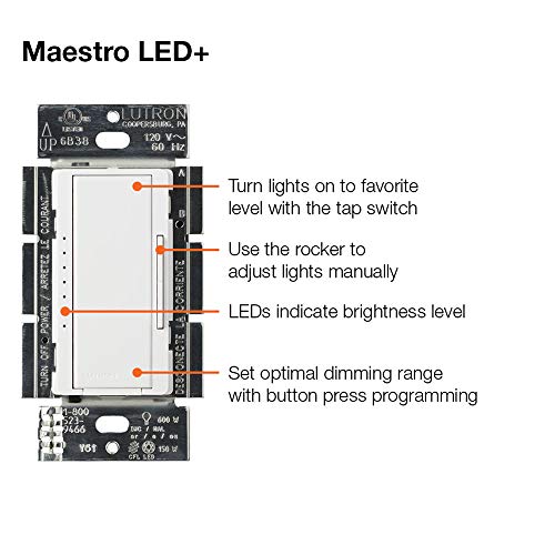 Lutron Maestro LED+ Dimmer Switch for Dimmable LED, Halogen and Incandescent Bulbs, 150W/Single-Pole or Multi-Location, MACL-153M-WH, White (2-Pack)