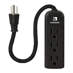 power strip wall mountable - etl listed 3 grounded outlets 10 inch braided short cord black mini power strips with no surge protector ac 13a 125v 1625w outlets compact extension for travelling