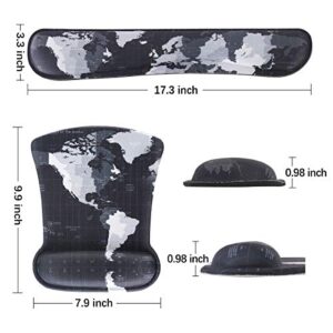 ToLuLu Keyboard Wrist Rest Pad Ergonomic Mouse Pad Set, Mouse Pad for Computer Laptop, Non Slip Mousepad Keyboard Wrist Support with Raised Memory Foam for Easy Typing Pain Relief, Cool World Map