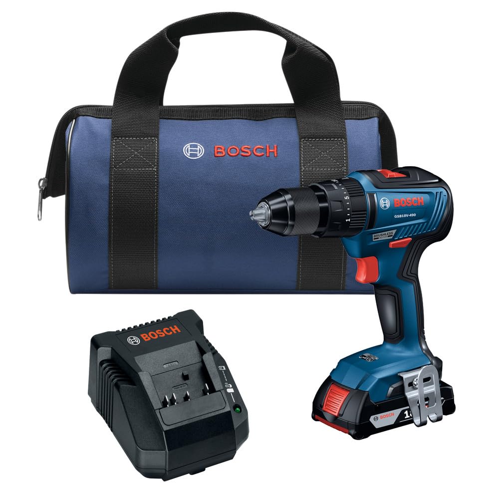 BOSCH GSB18V-490B12 18V EC Brushless 1/2 In. Hammer Drill/Driver Kit with (1) 2 Ah Standard Power Battery