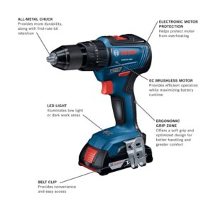 BOSCH GSB18V-490B12 18V EC Brushless 1/2 In. Hammer Drill/Driver Kit with (1) 2 Ah Standard Power Battery