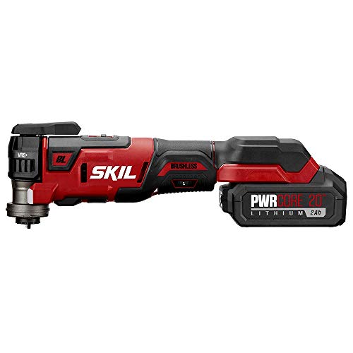 SKIL PWR CORE 20 Brushless 20V Oscillating Tool Kit with 35pcs Sanding Paper, 3 Blades, Sanding Pad, Rigid Scraper, Accessory Case, Includes 2.0Ah Lithium Battery & PWR JUMP Charger - OS5937-10