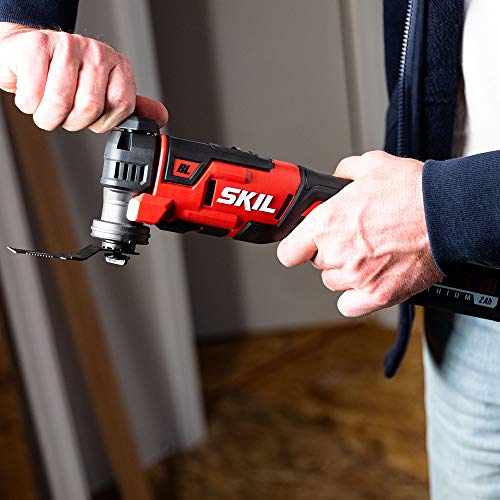 SKIL PWR CORE 20 Brushless 20V Oscillating Tool Kit with 35pcs Sanding Paper, 3 Blades, Sanding Pad, Rigid Scraper, Accessory Case, Includes 2.0Ah Lithium Battery & PWR JUMP Charger - OS5937-10