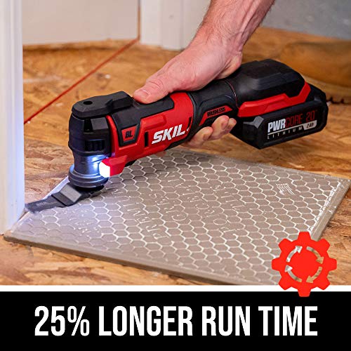 SKIL PWR CORE 20 Brushless 20V Oscillating Tool Kit with 35pcs Sanding Paper, 3 Blades, Sanding Pad, Rigid Scraper, Accessory Case, Includes 2.0Ah Lithium Battery & PWR JUMP Charger - OS5937-10