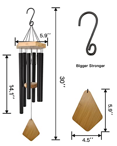 Howarmer Wind Chimes Outdoor Deep Tone, 30 Inches Wind Chimes Outdoor, Memorial Wind Chimes with Hook as Gifts for Mother's Day/Housewarming/Christmas, Patio, Garden, Yard, Home Decor. Black