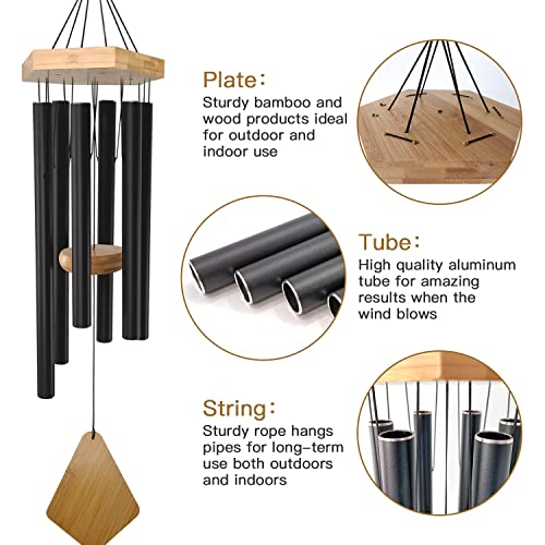 Howarmer Wind Chimes Outdoor Deep Tone, 30 Inches Wind Chimes Outdoor, Memorial Wind Chimes with Hook as Gifts for Mother's Day/Housewarming/Christmas, Patio, Garden, Yard, Home Decor. Black