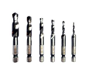 combination tap drill bit set 1/4-inch hex shank hss deburr countersink bits kit (m3 m4 m5 m6 m8 m10)