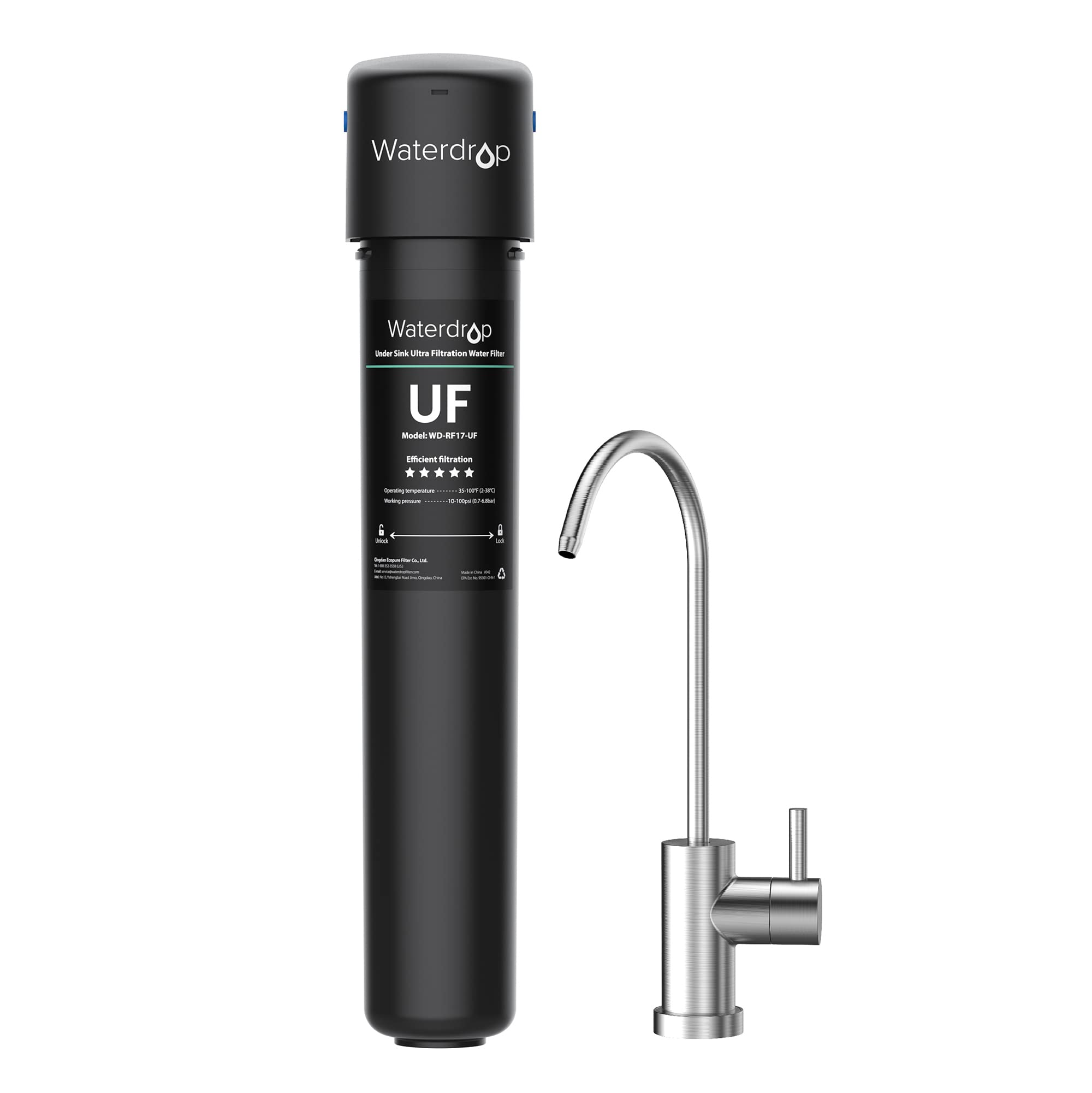 Waterdrop 17UB-UF Under Sink Water Filter System, 0.01 Micron Filtration, Reduces Chlorine, Lead, Bad Taste & Odor, 24K Gallons, with Dedicated Brushed Nickel Faucet, USA Tech