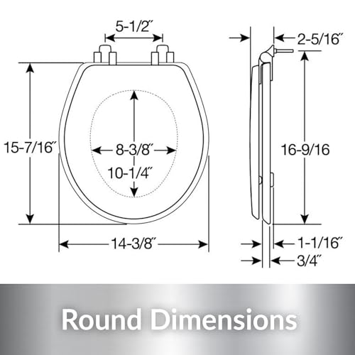 MAYFAIR 826CHSL 000 Benton Toilet Seat with Chrome Hinges will Slow Close and Never Come Loose, ROUND, Durable Enameled Wood, White