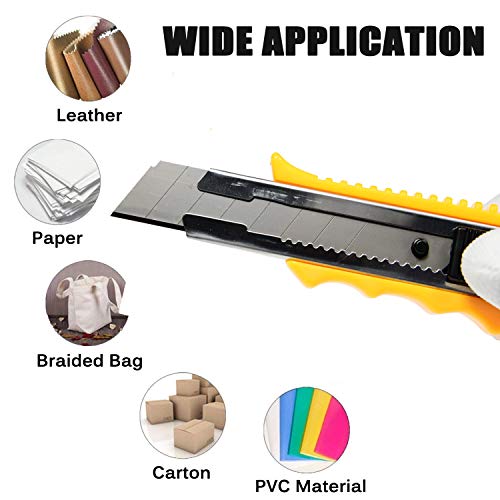 WEKOIL Utility Knives Retractable Box Cutter,18mm Wide Snap Off Blade Knife,11 Carbon Steel Blades,Hobby Art Paper Knives with Comfortable Handle,Heavy Duty for Office Home Garage Yellow