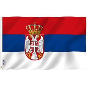 anley fly breeze 3x5 feet serbia flag - vivid color and fade proof - canvas header and double stitched - serbian flags polyester with brass grommets 3 x 5 ft