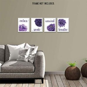 Flower Prints Relax Soak Unwind Breathe Purple Blend, 4 (8x10) Unframed Photos, Wall Art Decor Gifts Under 20 for Home Office Bathroom College Student Teacher Friends Floral Garden Yoga Inspired Fans