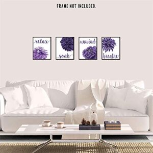 Flower Prints Relax Soak Unwind Breathe Purple Blend, 4 (8x10) Unframed Photos, Wall Art Decor Gifts Under 20 for Home Office Bathroom College Student Teacher Friends Floral Garden Yoga Inspired Fans