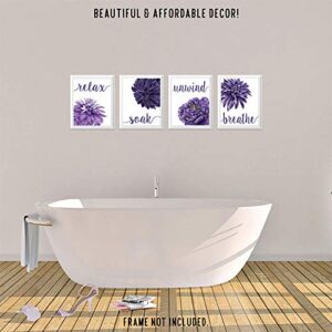 Flower Prints Relax Soak Unwind Breathe Purple Blend, 4 (8x10) Unframed Photos, Wall Art Decor Gifts Under 20 for Home Office Bathroom College Student Teacher Friends Floral Garden Yoga Inspired Fans