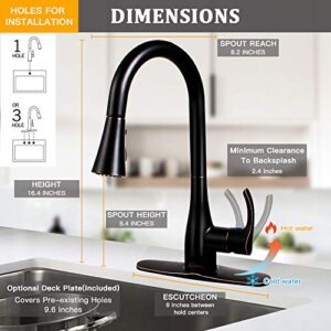 Touchless Kitchen Sink Faucets with Pull Down Sprayer, Kitchen Faucet with Pull Out Sprayer Single-Hole and 3 Hole Deck-Mount,3 Mode Single Handle Oil Rubbed Bronze Easy to Install, Spot Resist