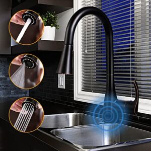 touchless kitchen sink faucets with pull down sprayer, kitchen faucet with pull out sprayer single-hole and 3 hole deck-mount,3 mode single handle oil rubbed bronze easy to install, spot resist