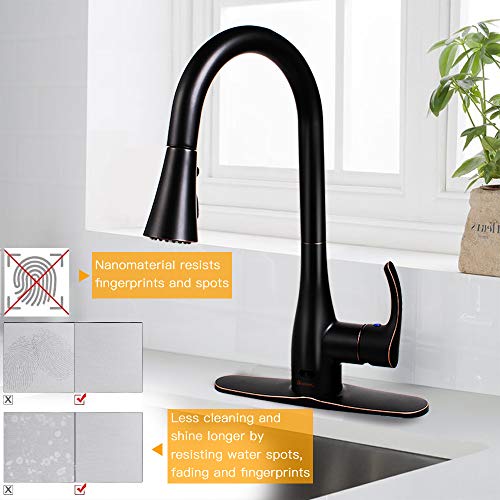 Touchless Kitchen Sink Faucets with Pull Down Sprayer, Kitchen Faucet with Pull Out Sprayer Single-Hole and 3 Hole Deck-Mount,3 Mode Single Handle Oil Rubbed Bronze Easy to Install, Spot Resist