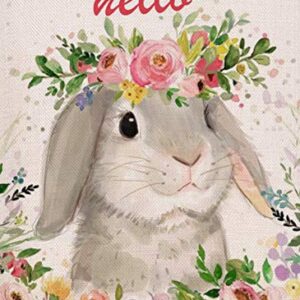 Furiaz Home Decorative Hello Easter Bunny Small Garden Flag, Spring Rabbit Yard Outdoor Decoration Rose Flowers Sign, Holiday Floral Burlap Seasonal Outside Decor Double Sided 12 x 18