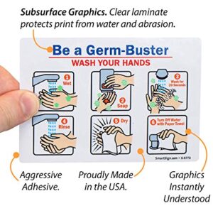 SmartSign “Be A Germ-Buster - Wash Your Hands" Hand Washing Label | 3.5" x 5" Laminated Vinyl Sticker, Pack of 4