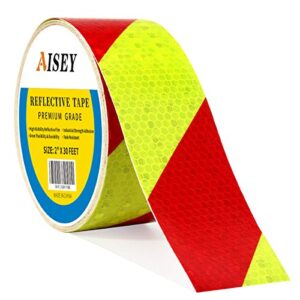 aisey reflective tape conspicuity waterproof yellow/red safety caution strips tape outdoor, reflector hazard tape stickers, trailer reflectors 2” x 30ft