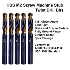 MAXTOOL 3/16" 5pcs Identical Screw Machine Drills HSS M2 Twist Stub Drill Bits Black & Bronze Fully Ground Straight Shank Short Drills; SMF02H10R12P5