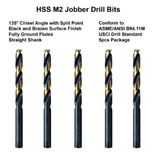 MAXTOOL 6.8mm 5pcs Identical Jobber Length Drills HSS M2 Twist Drill Bits Metric Fully Ground Black & Bronze Straight Shank Drills; JBM02H10R068P5