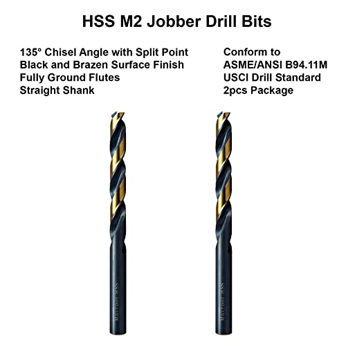 MAXTOOL Letter I 2pcs Identical Jobber Length Drills Dia 0.272" HSS M2 Twist Drill Bits Fully Ground Black-Bronze Straight Shank Drills; JBL02H10RIP2