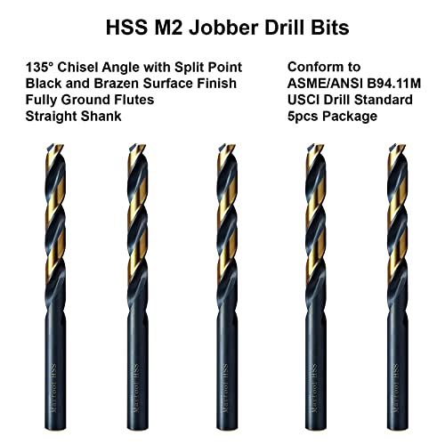 MAXTOOL 15/64" 5pcs Identical Jobber Length Drills HSS M2 Twist Drill Bits Fully Ground Black & Bronze Straight Shank Drills; JBF02H10R15P5