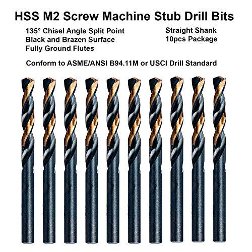 MAXTOOL 1/64" 10pcs Identical Screw Machine Drills HSS M2 Twist Stub Drill Bits Black-Bronze Fully Ground Straight Shank Short Drills; SMF02H10R01P10