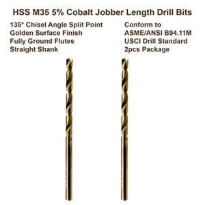 MAXTOOL No.43 2pcs Identical Jobber Length Drills 0.089" HSS M35 Cobalt Twist Drill Bits Wire Gauge Gage Numbered Straight Shank Drills; JBN35G10R43P2