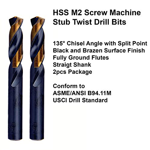 MAXTOOL 31/64" 2pcs Identical Screw Machine Drills HSS M2 Twist Stub Drill Bits Black & Bronze Fully Ground Straight Shank Short Drills; SMF02H10R31P2