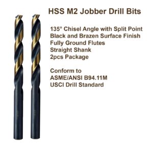 MAXTOOL 10.3mm 2pcs Identical Jobber Length Drills HSS M2 Twist Drill Bits Metric Fully Ground Black & Bronze Straight Shank Drills; JBM02H10R103P2