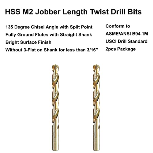 MAXTOOL 23/64" 2pcs Identical Jobber Length Drills HSS M2 Twist Drill Bits Fully Ground Bright 3-Flat Straight Shank Drills; JBF02W13R23P2