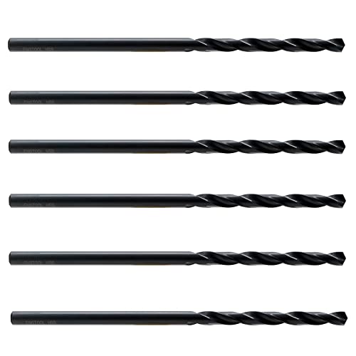 MAXTOOL 1/4""x6" 6pcs Identical Aircraft Extension Drills HSS M2 Extra Long Deep Twist Drill Bits Straight Shank Fully Ground Black; ACF02B06R16P6