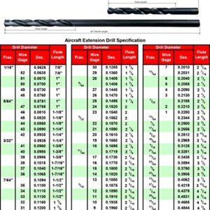 MAXTOOL 1/4""x6" 6pcs Identical Aircraft Extension Drills HSS M2 Extra Long Deep Twist Drill Bits Straight Shank Fully Ground Black; ACF02B06R16P6