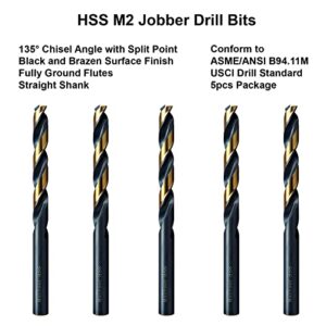 MAXTOOL 13/64" 5pcs Identical Jobber Length Drills HSS M2 Twist Drill Bits Fully Ground Black & Bronze Straight Shank Drills; JBF02H10R13P5