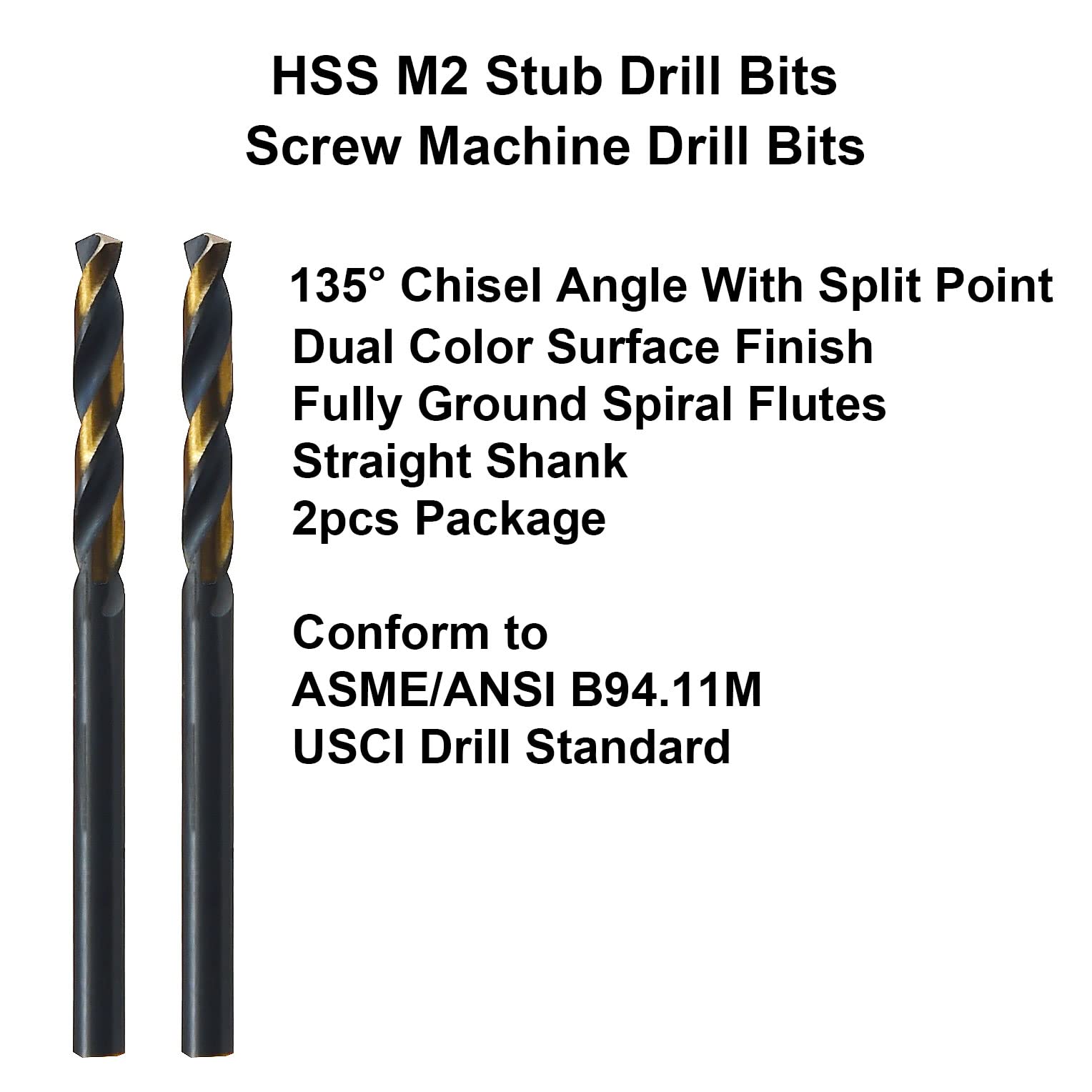 MAXTOOL 3/32" 2pcs Identical Screw Machine Drills HSS M2 Twist Stub Drill Bits Black & Bronze Fully Ground Straight Shank Short Drills; SMF02H10R06P2