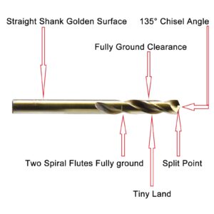 MAXTOOL 3/16" 2pcs Identical Screw Machine Drills HSS M35 Cobalt Twist Stub Drill Bits Fully Ground Golden Straight Shank Short Drills; SMF35G10R12P2