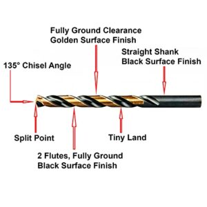MAXTOOL 5.0mm 2pcs Identical Jobber Length Drills HSS M2 Twist Drill Bits Metric Fully Ground Black & Bronze Straight Shank Drills; JBM02H10R050P2